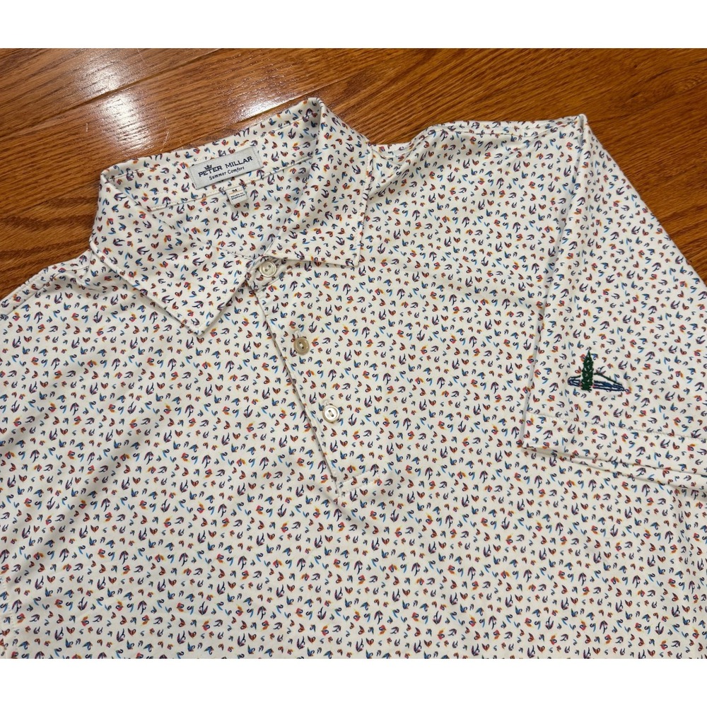 Peter Millar Summer Comfort Golf Polo Shirt Mens Medium White Performance Print